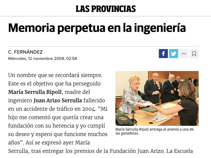 Reportaje en Las Provincias sobre el nacimiento y la misión de la Fundación Juan Arizo Serrulla