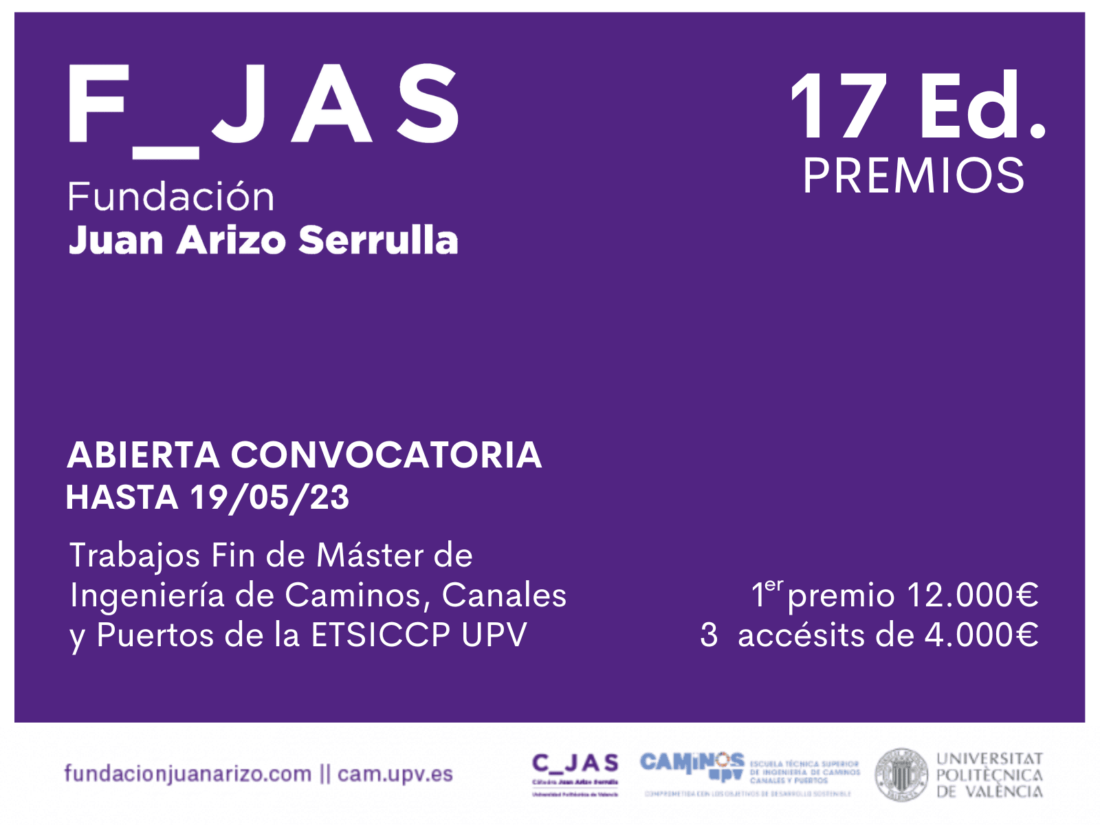 Hasta el 19 de mayo, abierta la convocatoria a la XVII edición de los Premios Juan Arizo Serrulla