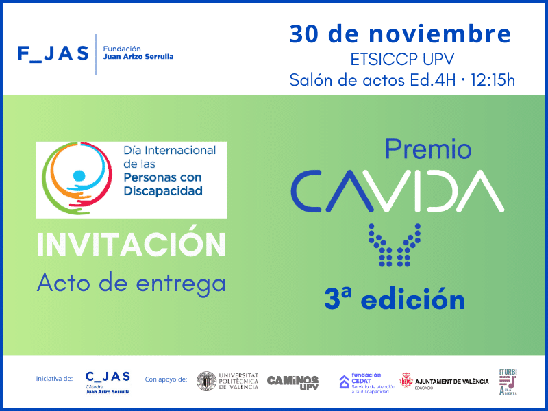 El 30 de noviembre celebramos la gala de entrega del Premio CAVIDA en la ETSICCP de la UPV